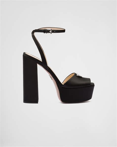 prada high-heeled satin sandals|Prada black suede platform sandals.